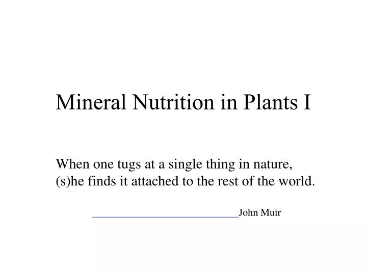 mineral nutrition in plants i
