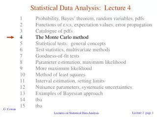 Statistical Data Analysis: Lecture 4