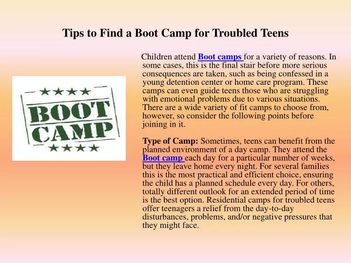 tips to find a boot camp for troubled teens
