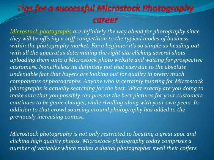 tips for a successful microstock photography career