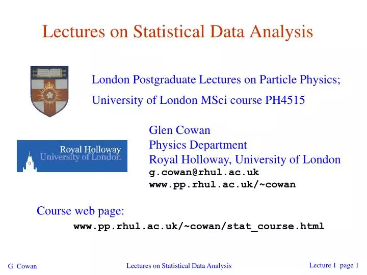 lectures on statistical data analysis