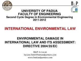 UNIVERSITY OF PADUA FACULTY OF ENGINEERING Second Cycle Degree in Environmental Engineering 2011-2012