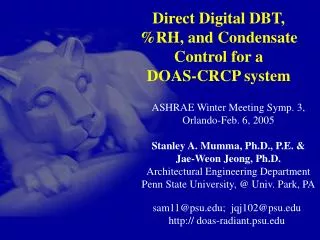 Direct Digital DBT, %RH, and Condensate Control for a DOAS-CRCP system