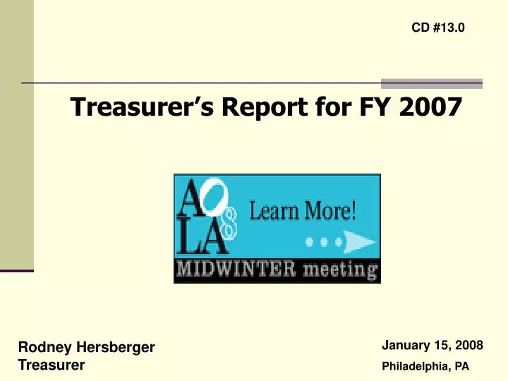 treasurer s report for fy 2007