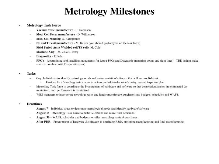 metrology milestones