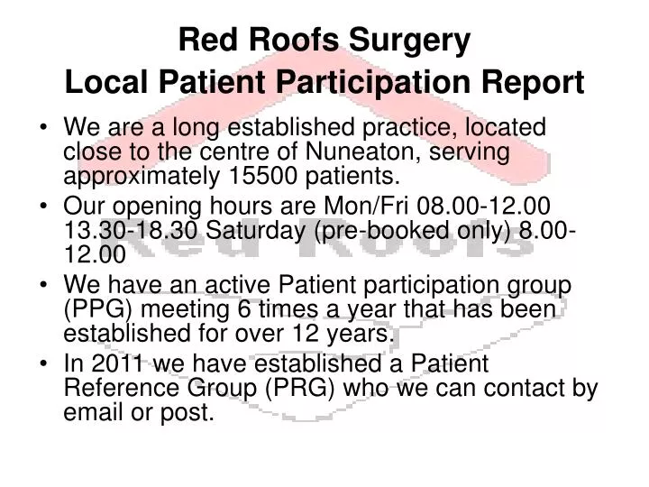 red roofs surgery local patient participation report
