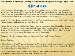 plaza honda in brooklyn offering honda promise program throu