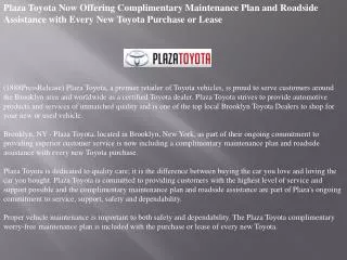 plaza toyota now offering complimentary maintenance plan and