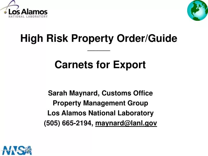 high risk property order guide carnets for export