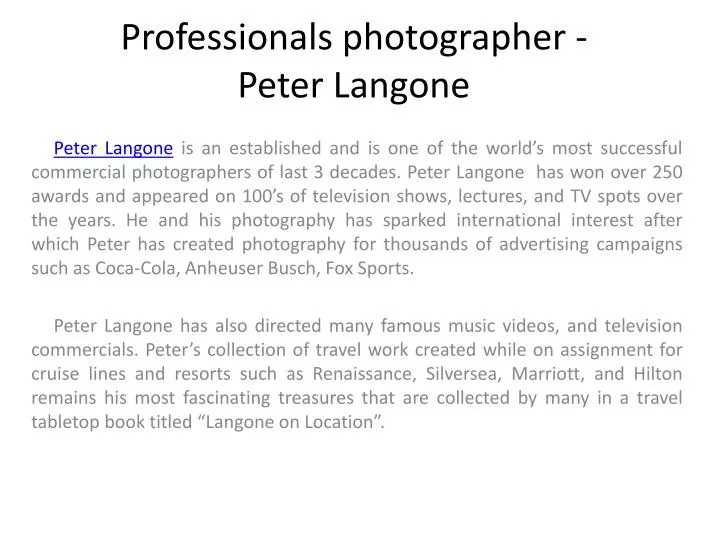 professionals photographer peter langone