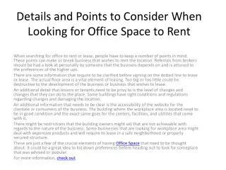 Details and Points to Consider When Looking for Office Space