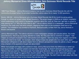 Johnny Monsarrat Gives Atheist Advice, Sets Guinness World R