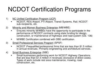 NCDOT Certification Programs