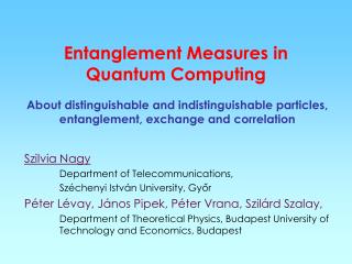 Entanglement Measures in Quantum Computing