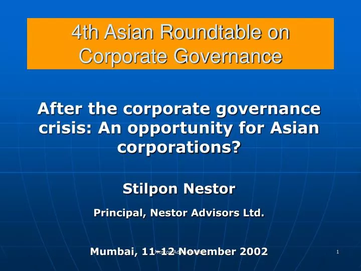 4th asian roundtable on corporate governance