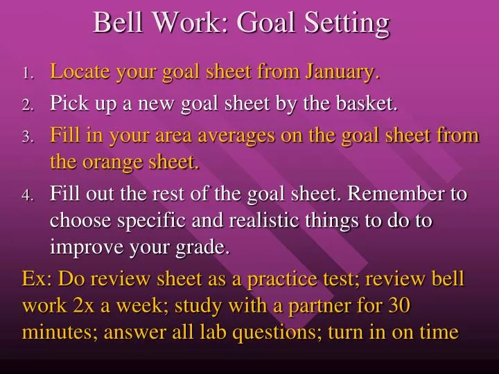 bell work goal setting