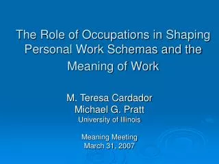 The Role of Occupations in Shaping Personal Work Schemas and the Meaning of Work