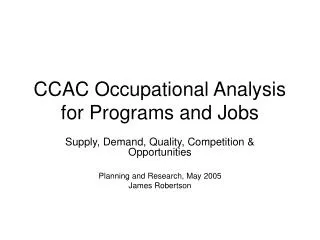 CCAC Occupational Analysis for Programs and Jobs