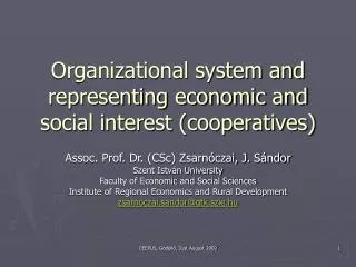 Organizational system and representing economic and social interest (cooperatives )
