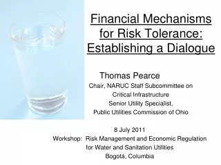 Financial Mechanisms for Risk Tolerance: Establishing a Dialogue