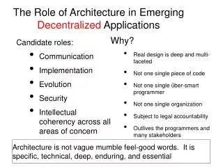 The Role of Architecture in Emerging Decentralized Applications