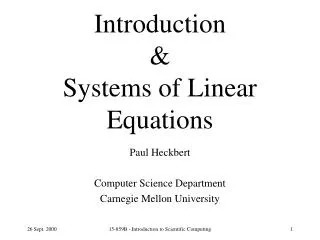 Introduction &amp; Systems of Linear Equations