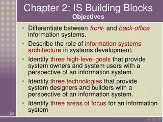 Chapter 2: IS Building Blocks Objectives