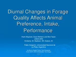 Diurnal Changes in Forage Quality Affects Animal Preference, Intake, Performance