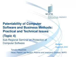 Patentability of Computer Software and Business Methods: Practical and Technical Issues (Topic 4) Sub-Regional Seminar