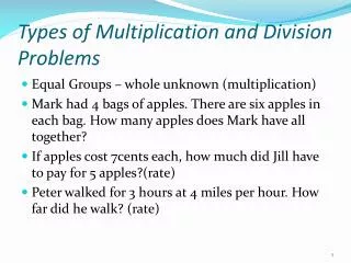Types of Multiplication and Division Problems