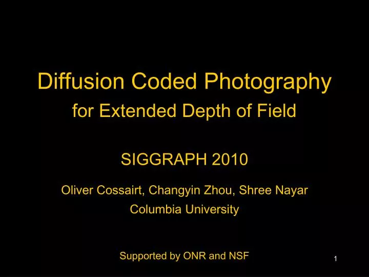 diffusion coded photography for extended depth of field siggraph 2010