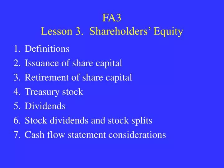 fa3 lesson 3 shareholders equity