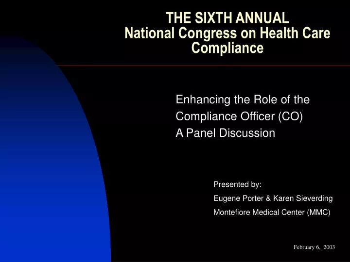 the sixth annual national congress on health care compliance