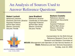 An Analysis of Sources Used to Answer Reference Questions