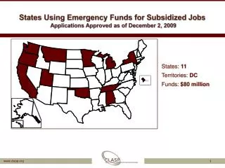 States Using Emergency Funds for Subsidized Jobs Applications Approved as of December 2, 2009