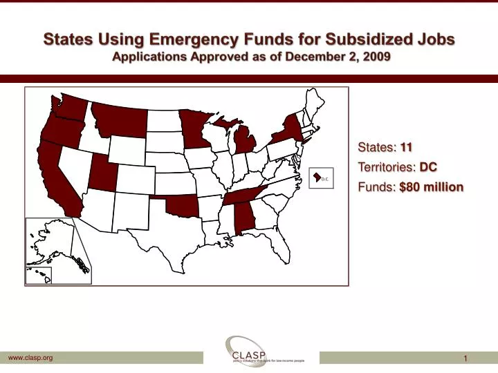 states using emergency funds for subsidized jobs applications approved as of december 2 2009