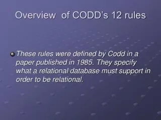 Overview of CODD’s 12 rules