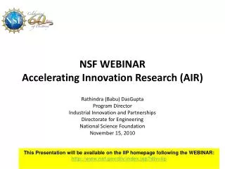 NSF WEBINAR Accelerating Innovation Research (AIR)