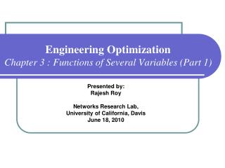 Engineering Optimization Chapter 3 : Functions of Several Variables (Part 1)