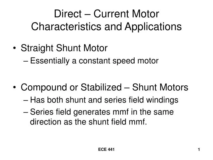 direct current motor characteristics and applications