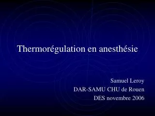 thermor gulation en anesth sie