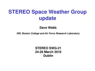 STEREO Space Weather Group update