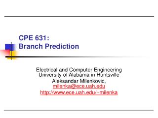 CPE 631: Branch Prediction