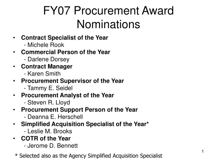 fy07 procurement award nominations