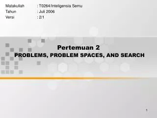Pertemuan 2 PROBLEMS, PROBLEM SPACES, AND SEARCH