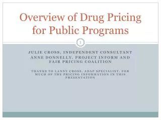 Overview of Drug Pricing for Public Programs