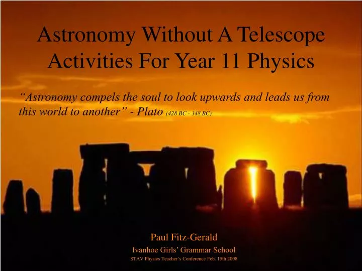 astronomy without a telescope activities for year 11 physics
