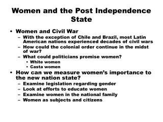Women and the Post Independence State
