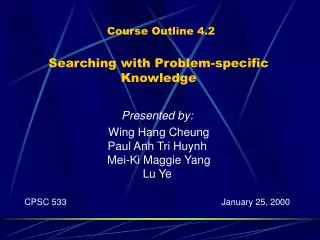 Course Outline 4.2 Searching with Problem-specific Knowledge