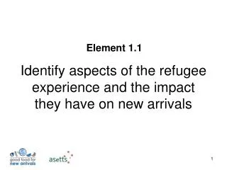 Identify aspects of the refugee experience and the impact they have on new arrivals